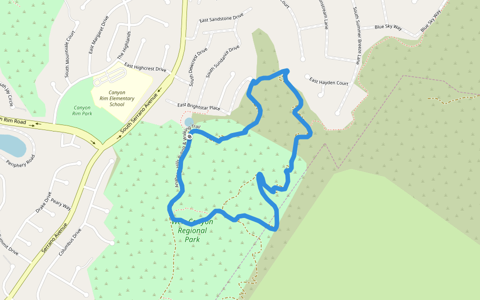 Weir Canyon Regional Park walking route map in Anaheim