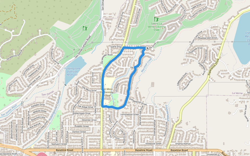 Mills Park walking route map in La Verne