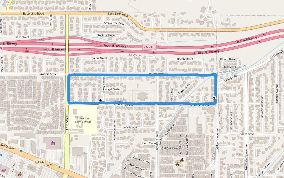 Lutheran High School walking route map in La Verne