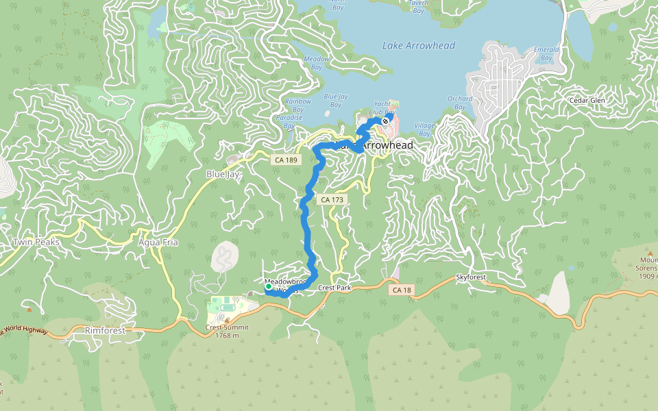 Meadowbrook Woods walking route map in Lake Arrowhead