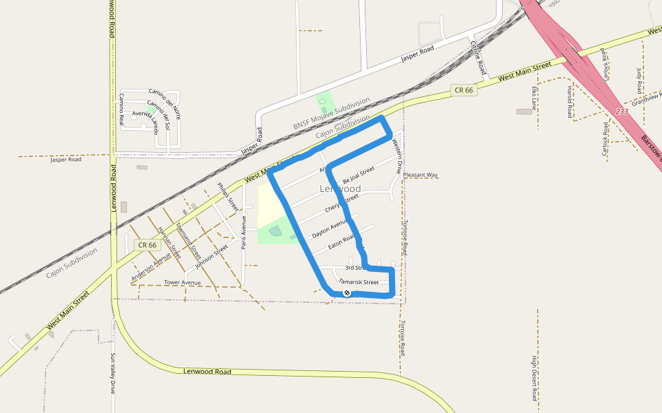 Lenwood walking route map in Barstow