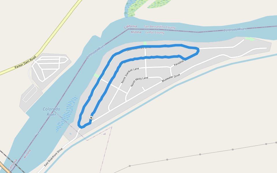 Colorado River walking route map in Parker