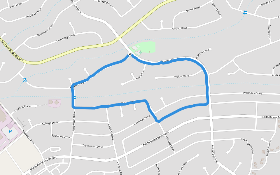 Avalon Park walking route map in Lake Havasu City