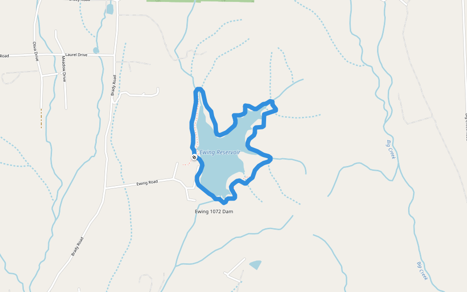 Ewing Reservoir walking route map in Hayfork