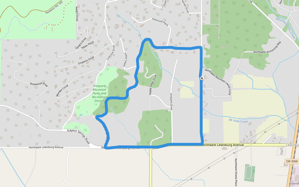 Vineyard Mountain Parks and Recreation District walking route map in Corvallis