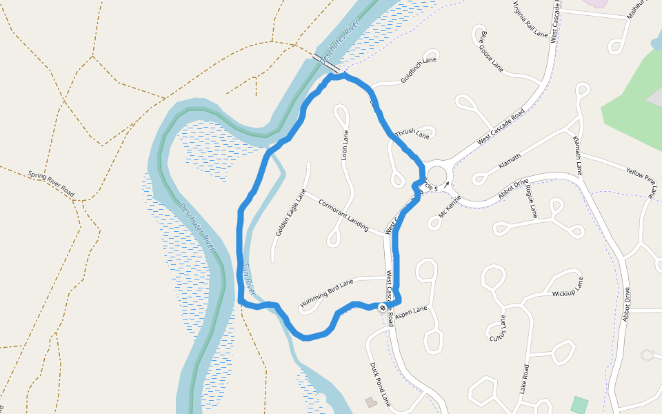 Deschutes National Forest walking route map in Sunriver
