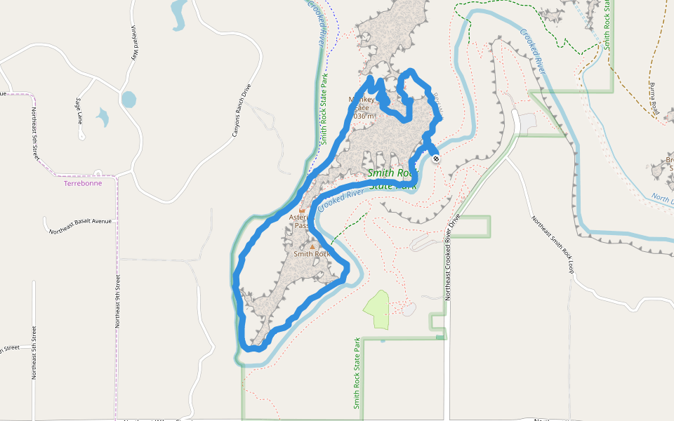 Smith Rock State Park walking route map in Terrebonne