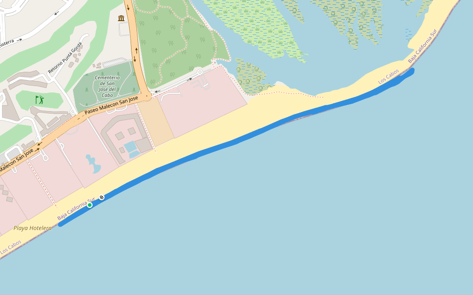 San Jose Del Cabo beach run walking route map in San José del Cabo