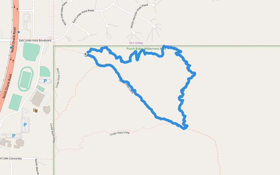 Pusch Ridge Wilderness Area walking route map in Oro Valley
