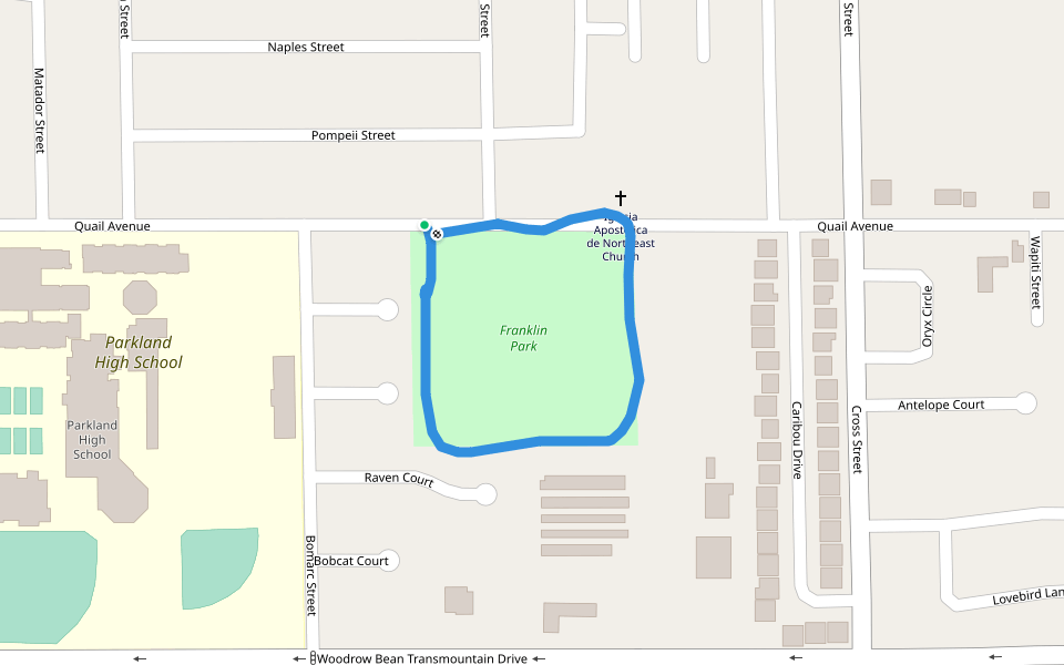 Franklin Park walking route map in El Paso
