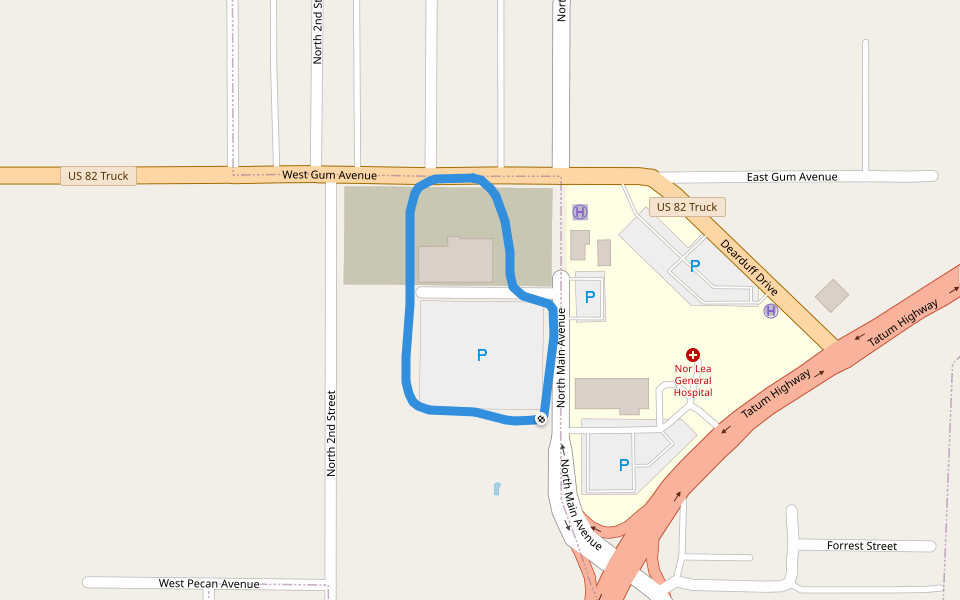 Nor Lea General Hospital walking route map in Lovington