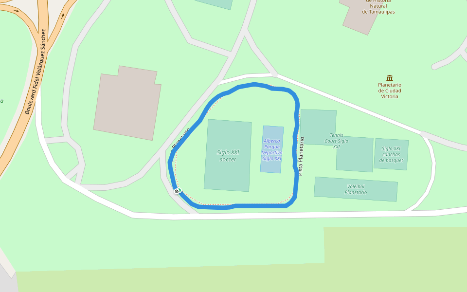 Siglo XXI soccer walking route map in Ciudad Victoria