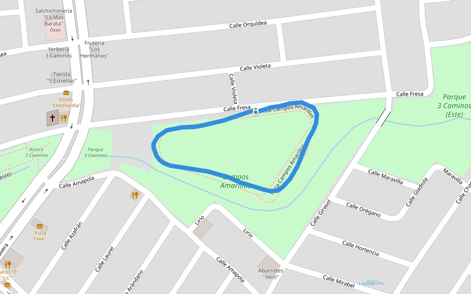 Campos Amarillos walking route map in Guadalupe