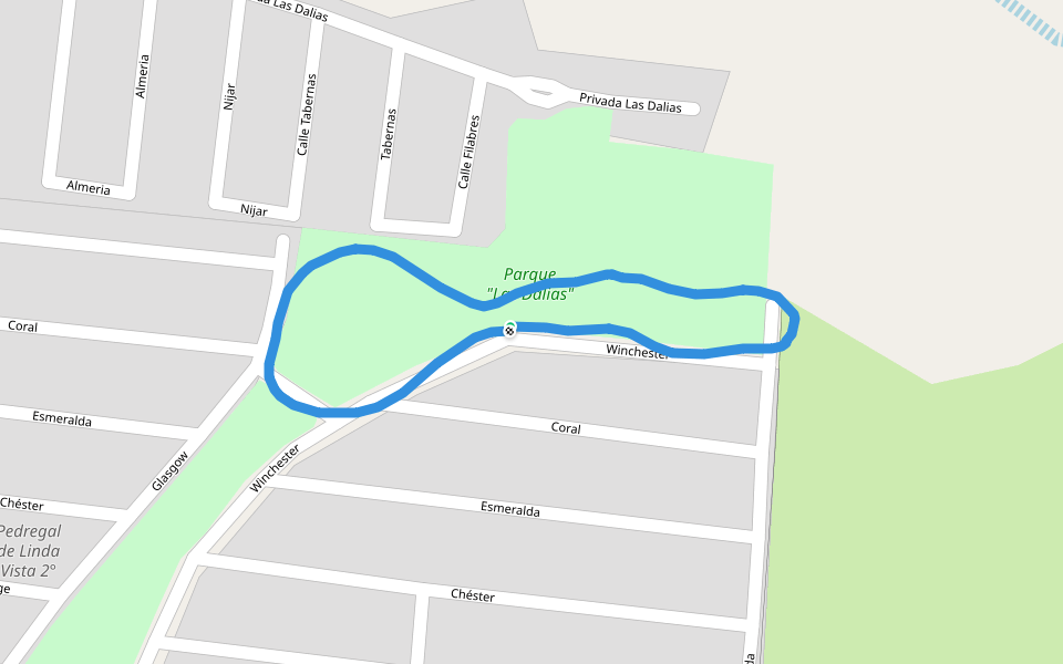 Parque "Las Dalias" walking route map in Guadalupe