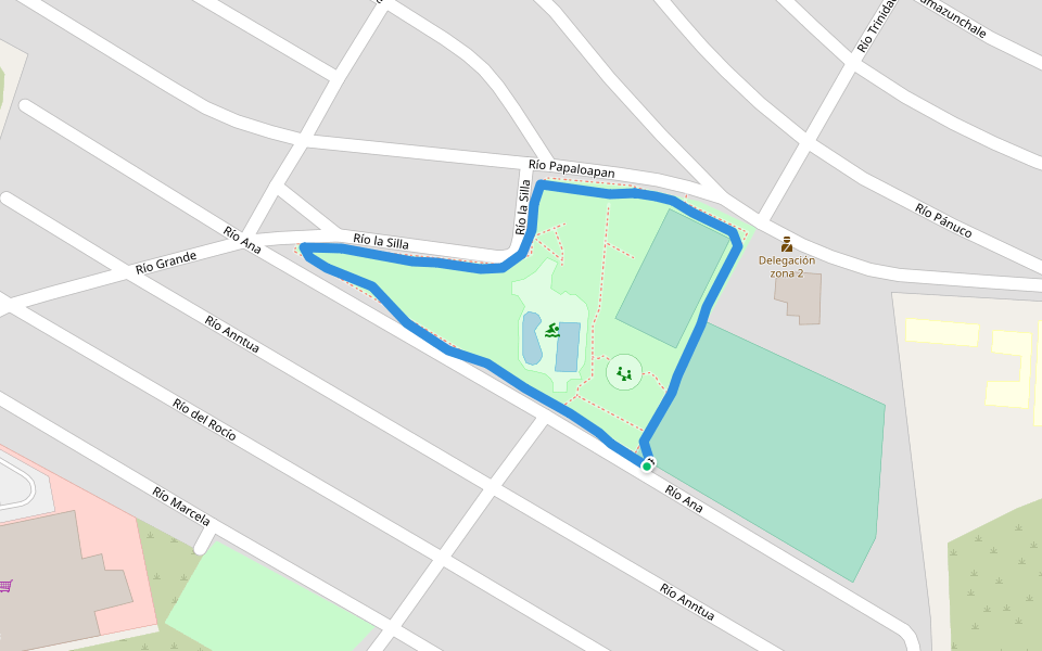 Parque Dos Ríos walking route map in Guadalupe