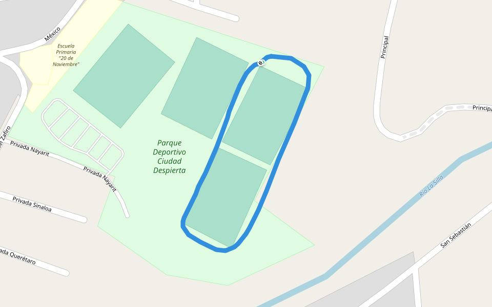 Parque Recreativo y Deportivo walking route map in Guadalupe