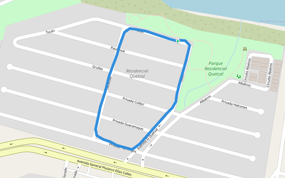 Parque Residencial Quetzal walking route map in Guadalupe
