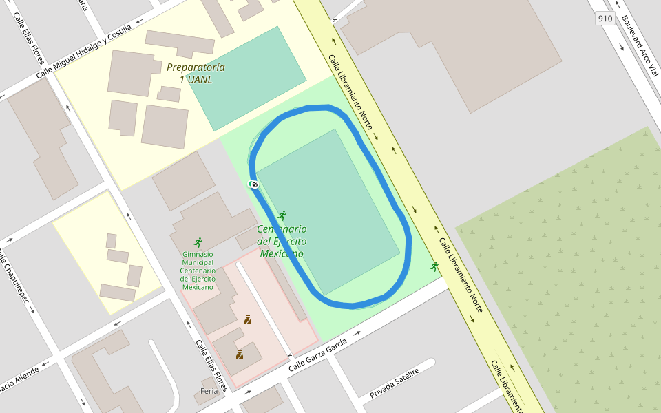 Preparatoría 1 UANL walking route map in Ciudad Apodaca