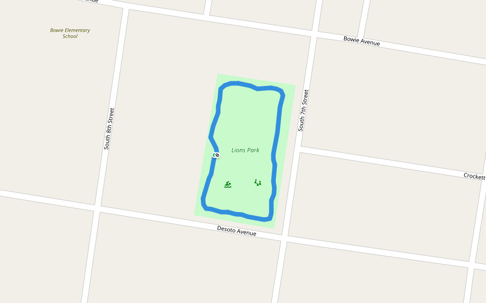 Lions Park walking route map in Alamo