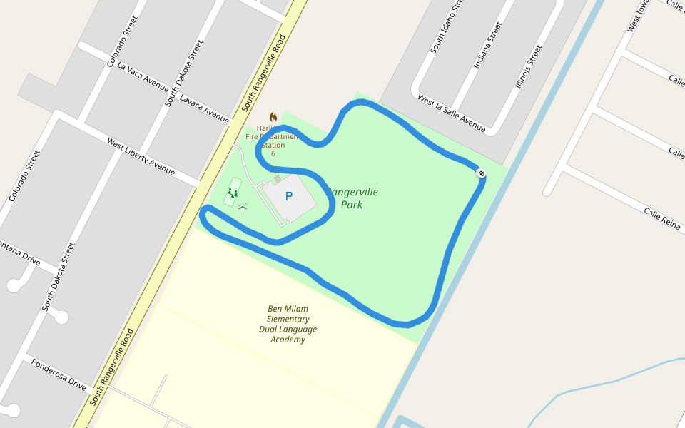 Rangerville Park walking route map in Harlingen