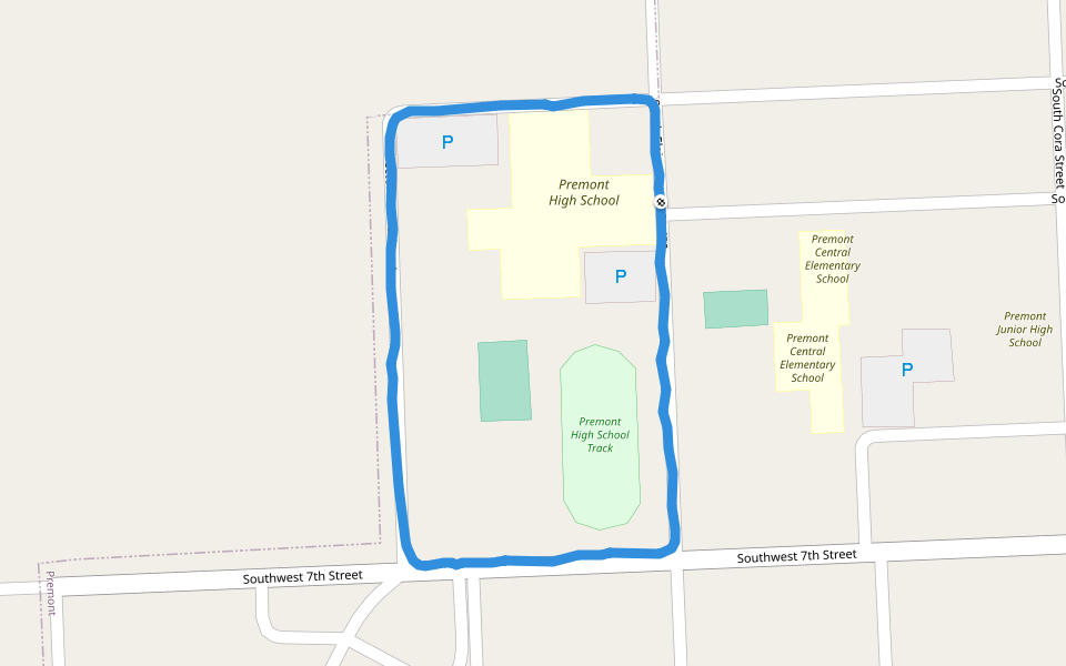 Premont High School Track walking route map in Premont