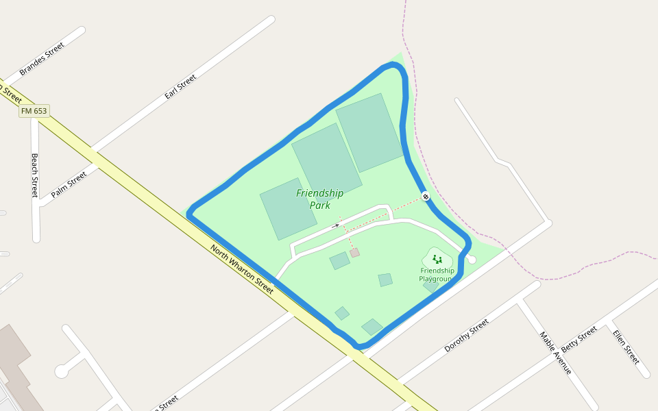 Friendship Park walking route map in El Campo