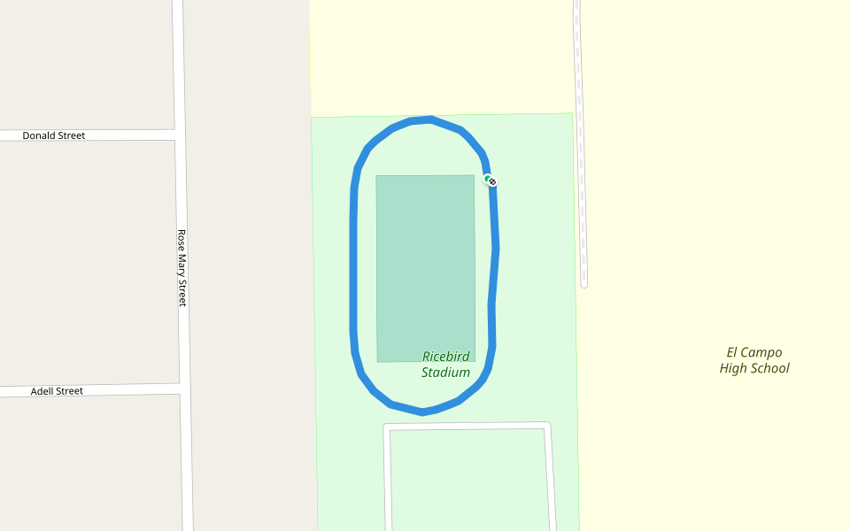 Ricebird Stadium walking route map in El Campo
