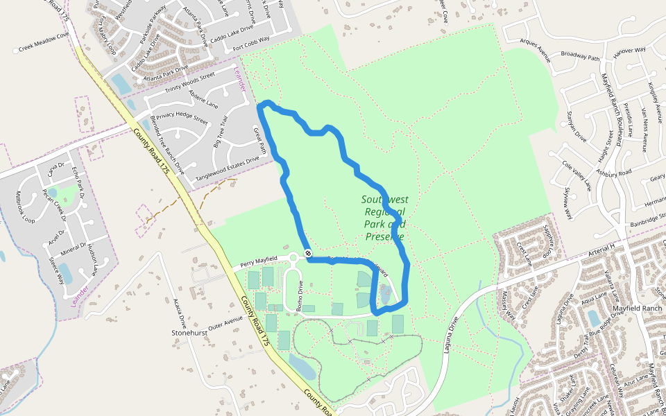 Southwest Regional Park and Preserve walking route map in Leander