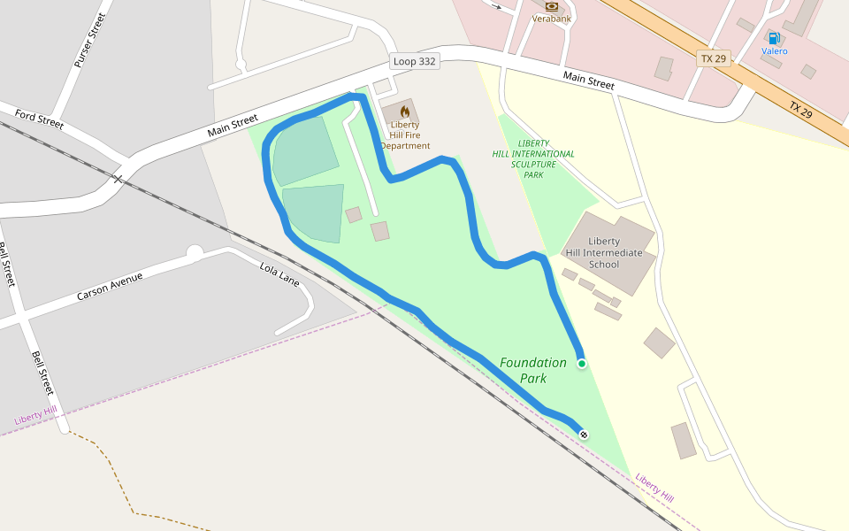 Foundation Park walking route map in Liberty Hill