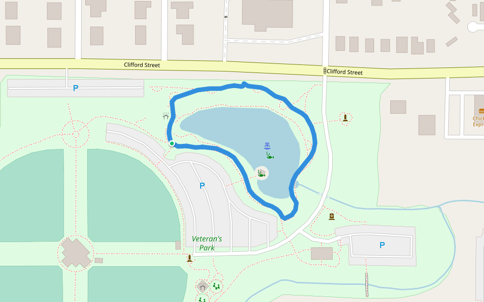 Veteran's Park walking route map in White Settlement