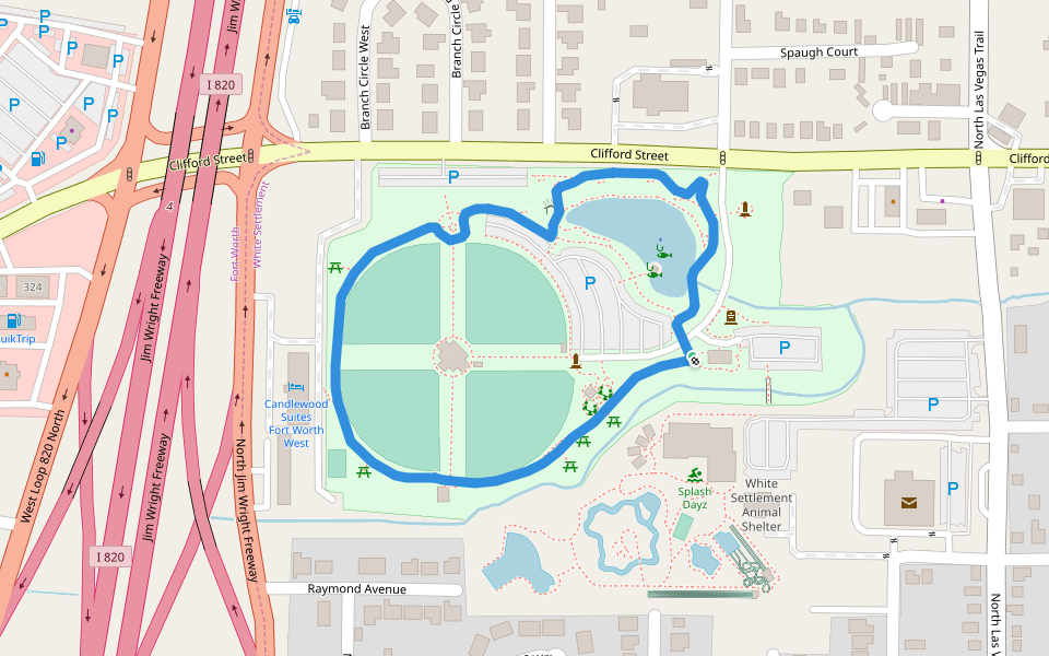 Veteran's Park walking route map in White Settlement