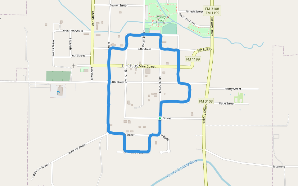 Lindsay Park walking route map in Lindsay