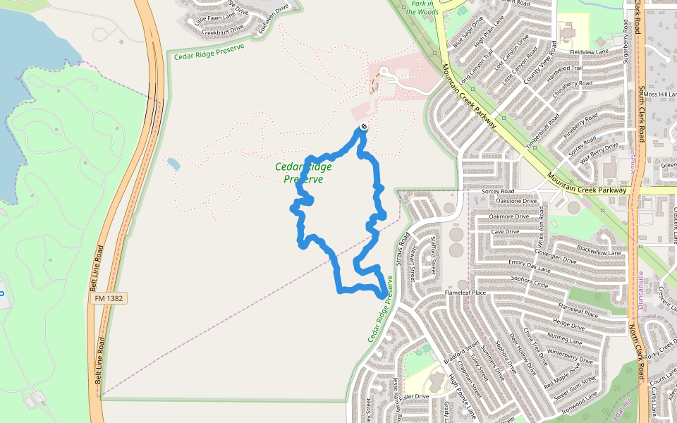 Cedar Ridge Preserve walking route map in Dallas