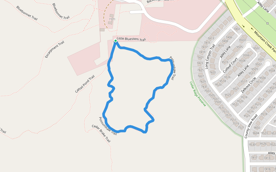 Cedar Ridge Preserve walking route map in Dallas