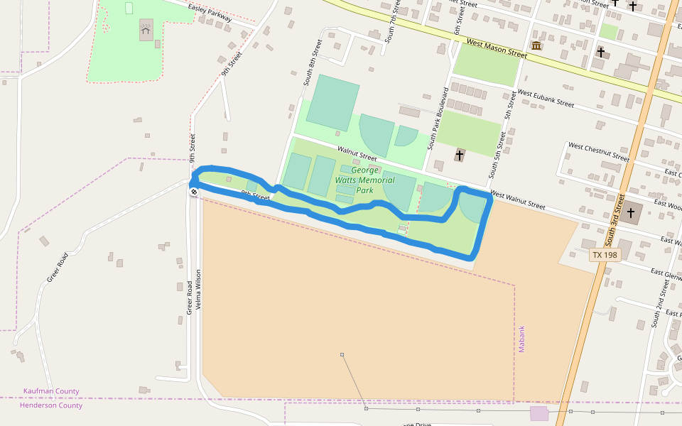 George Watts Memorial Park walking route map in Mabank