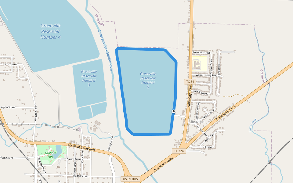 Greenville Reservoir Number 5 walking route map in Greenville