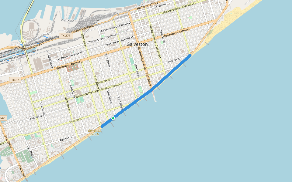 Sunset At The Shore walking route map in Galveston