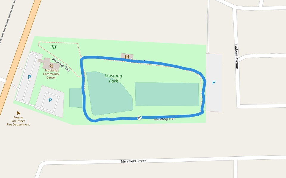 Mustang Park walking route map in Fresno