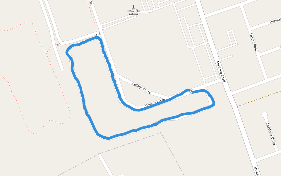 Alvin Dog Park walking route map in Alvin