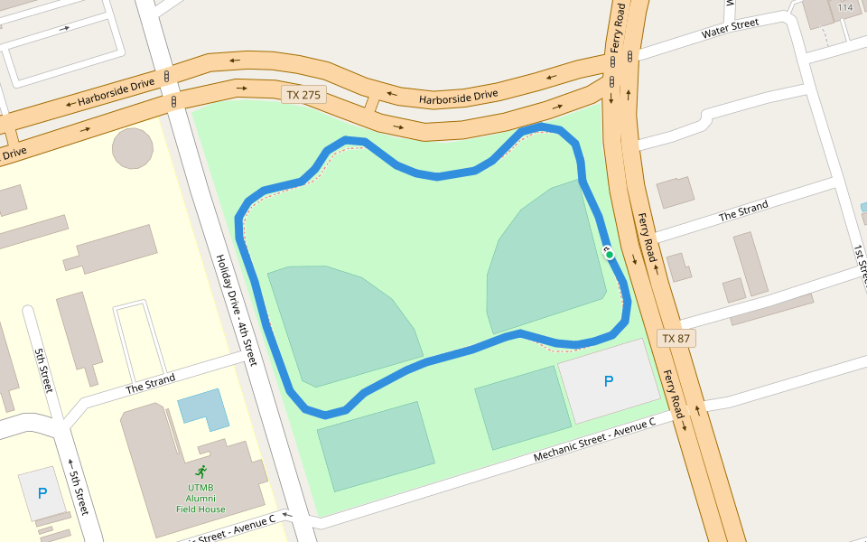 Park walking route map in Galveston