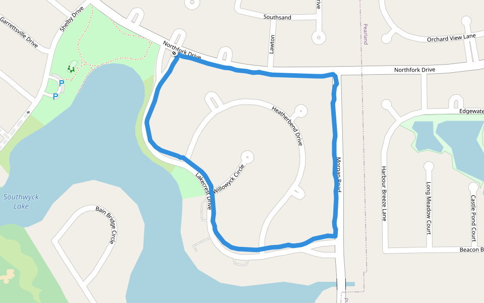 Southwyck Lake Park walking route map in Pearland