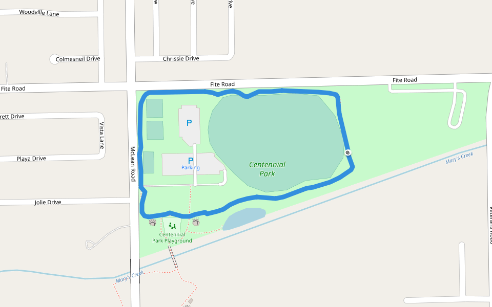 Centennial Park walking route map in Pearland