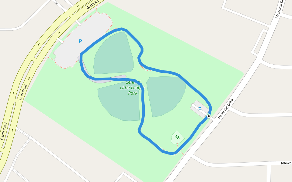 Central Little League Park walking route map in Baytown