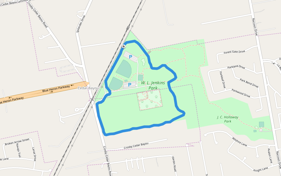 W. L. Jenkins Park walking route map in Baytown