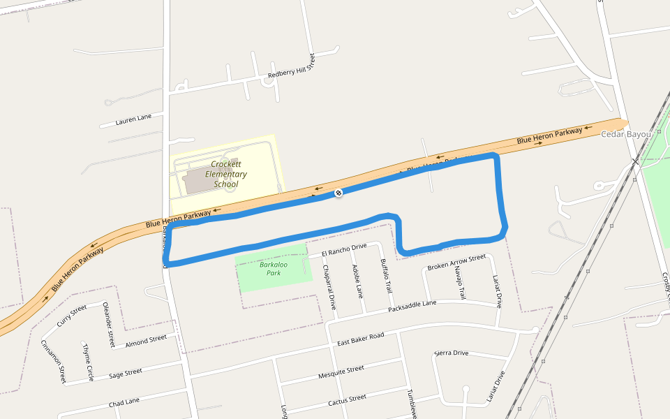 Barkaloo Park walking route map in Baytown