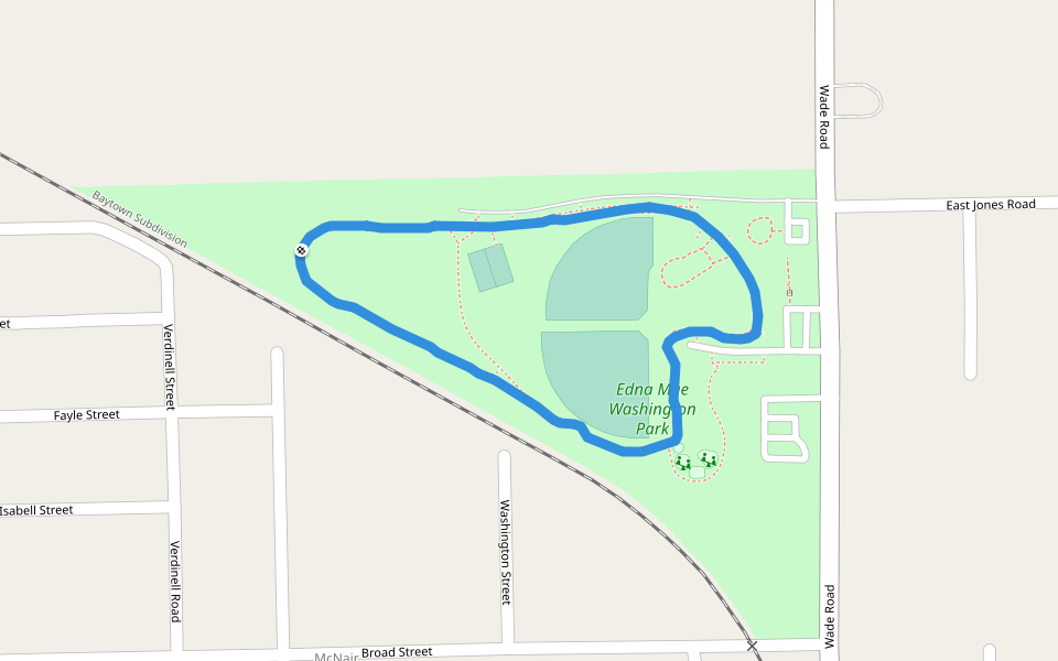 Edna Mae Washington Park walking route map in Baytown
