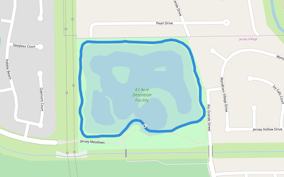 43 Acre Detention Facility walking route map in Jersey Village