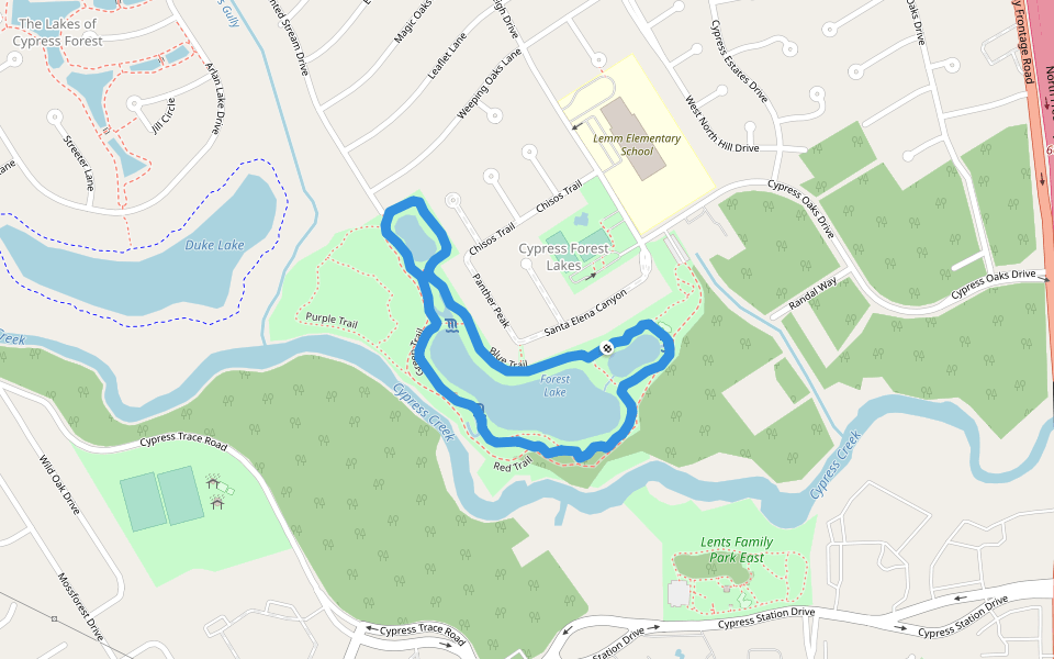 Forest Oaks Park walking route map in Spring
