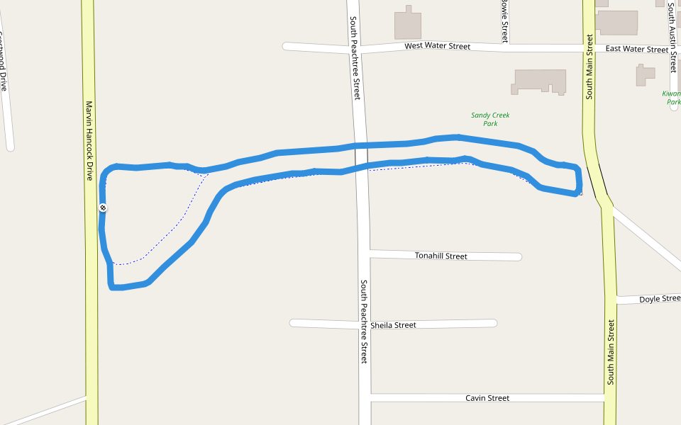Sandy Creek Park walking route map in Jasper