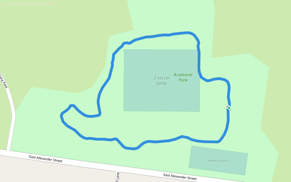 Acadiana Campground/Park walking route map in Lafayette